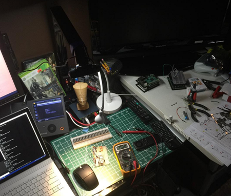 My messy electronics workspace