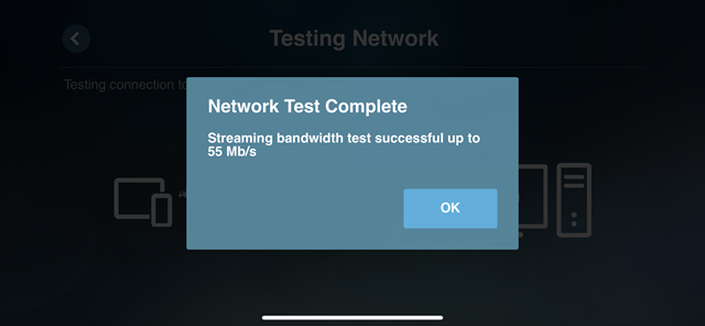 Steaming bandwidth test successful up to 55 Mb/s