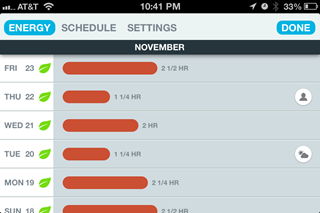 Screenshot of the Nest App showing Energy