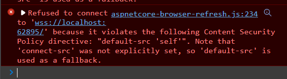 Refused to Connect because it violates a CSP Directive