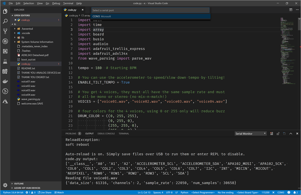Visual Studio Code doing some Circuit Python