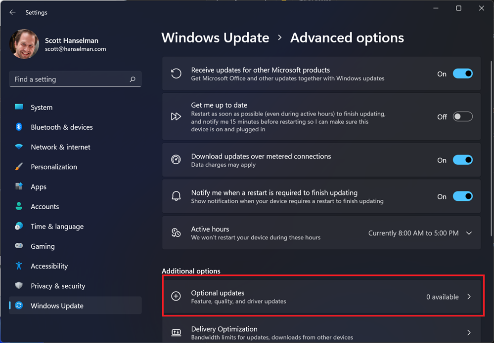 Lots of Optional Updates in Windows 11