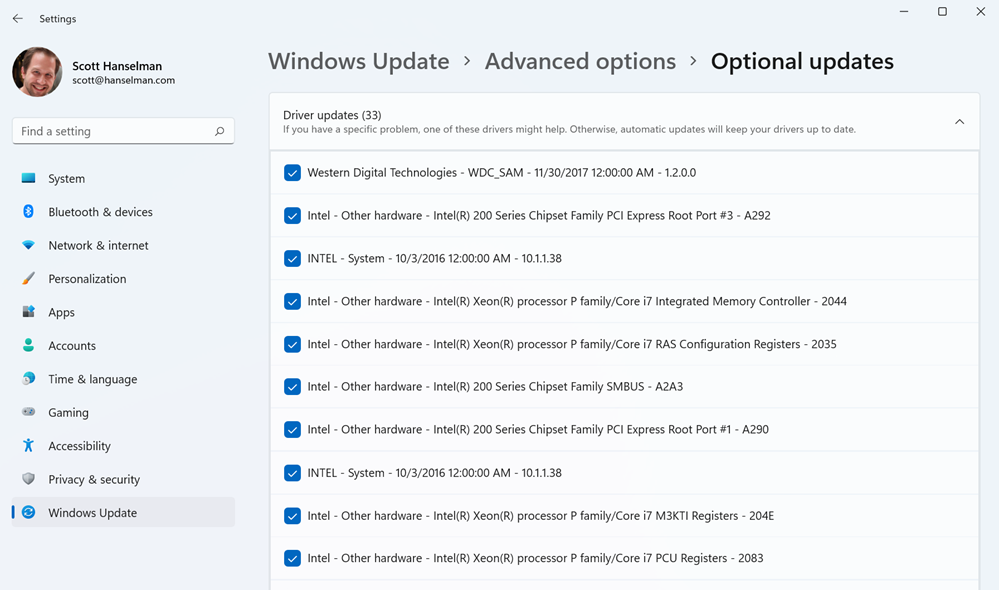Optional Updates in Windows Update