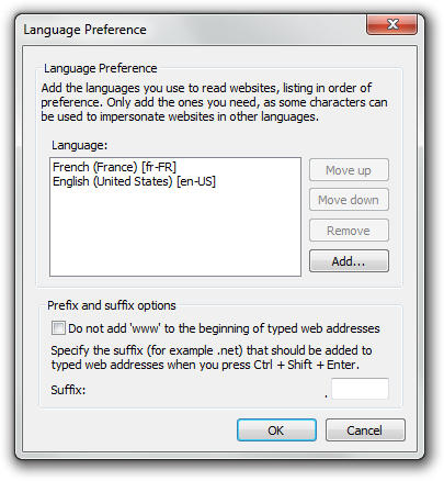 Language Preference Dialog preferring French