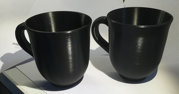 Coffee Cup 3D Print from a Printrbot Simple Metal on one side and a Stratasys uPrint SE Pro on the other
