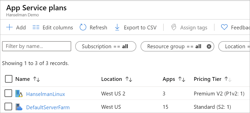 Azure Plan with 3 apps on Linux