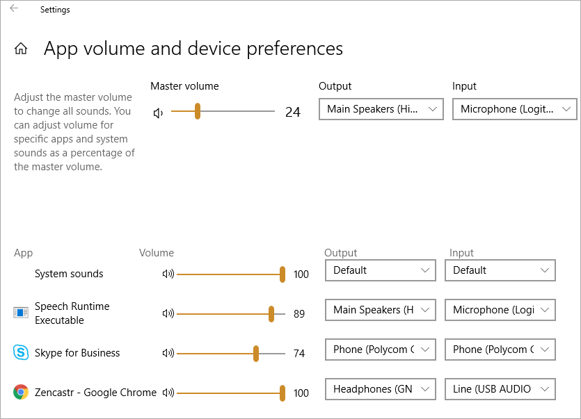 App Volume and Device Preferences