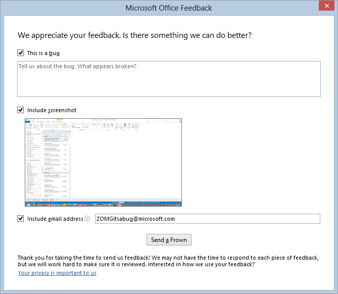 Give Feedback with Screenshot in Office 2013