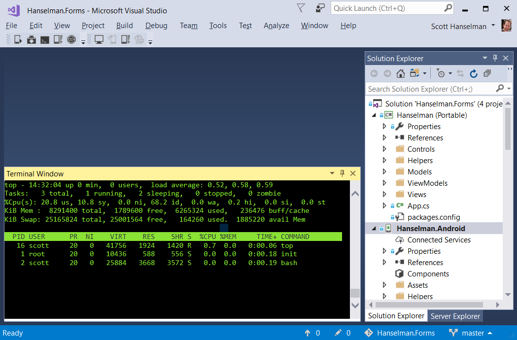 And just to freak you out, here's top running inside Visual Studio.