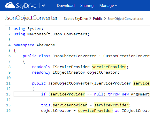 Editable code in SkyDrive