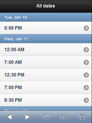 jQuery mobile applied to a ListView of dates