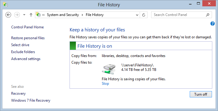 File History on my NAS