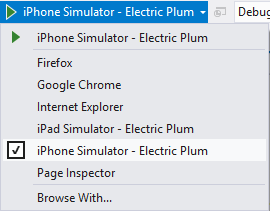 iPhone in the Visual Studio browser menu