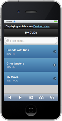 A lovely jQuery Mobile example list of DVDs