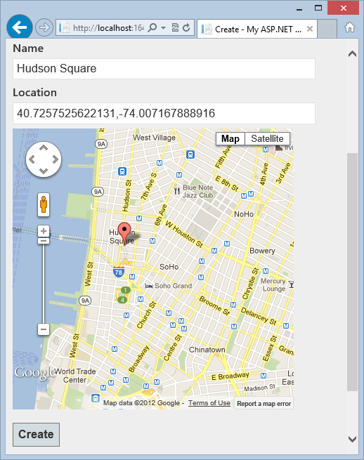 Creating a location with a clickable Google Map