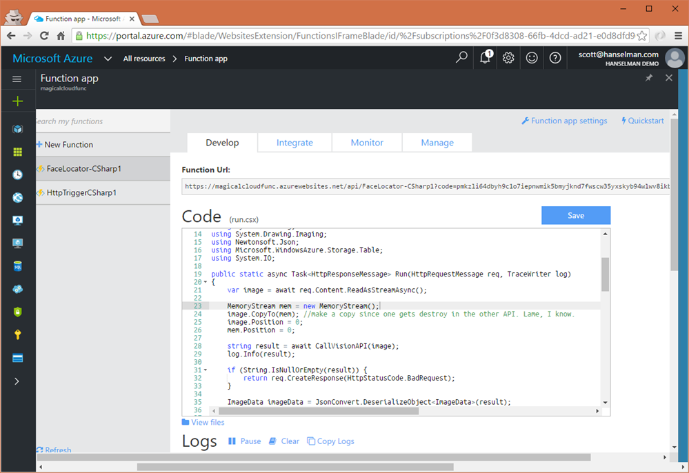 Azure Functions can be done in the browser