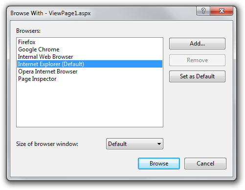 All your browsers listed in the Browse With dialog