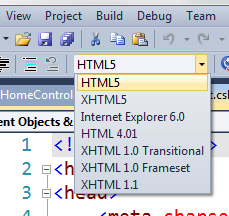 HTML5 in the HTML Toolbar dropdown