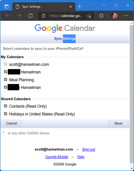Google Calendar Sync Select