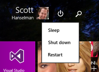 Windows Start Screen has a visible power button