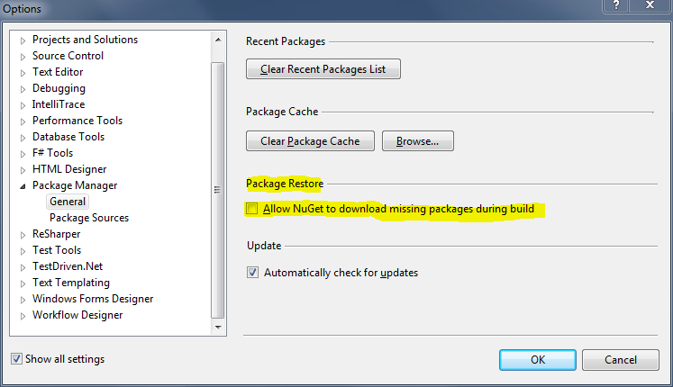 Turn on Package Consent in Package Manager | General