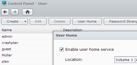 Turning on the user home service