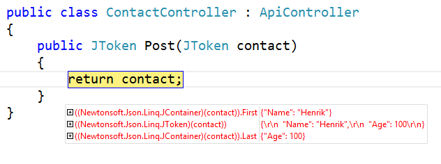 Using JToken to catch a JSON payload