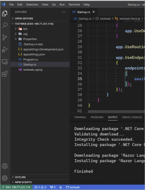 Connected to Tailscale with VS Code