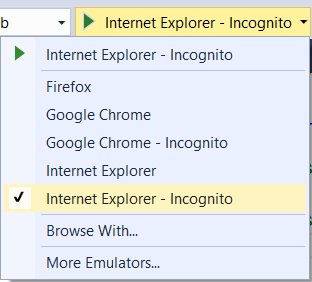 Added Internet Explorer Private Mode to Visual Studio