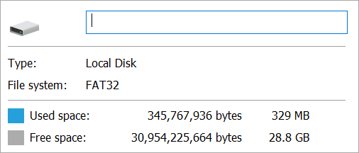 A 32gig (really 29.1GB) drive with 329 MB used