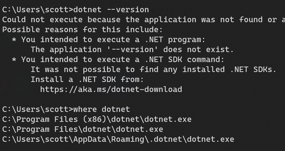 dotnet can't run because the application was not found