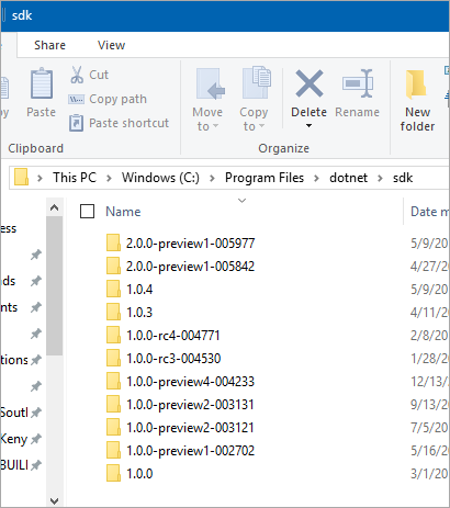 Lots of .NET Core versions