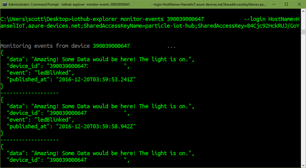 IoTHub-Explorer monitor-events command line