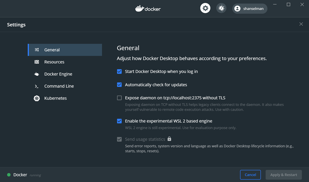 Docker for Windows | Enable WSL2