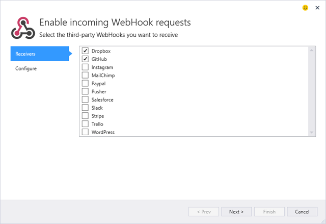 What a lovely dialog box for making ASP.NET WebHooks even easier!