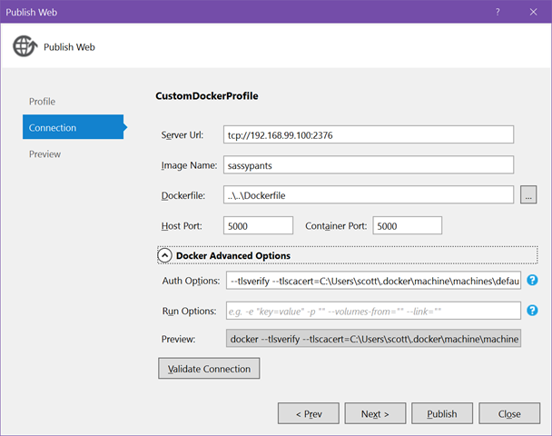 Custom Docker Profile in Visual Studio