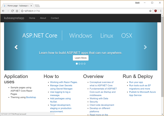 My ASP.NET Core app running in Kubernetes local on my Windows 10 machine