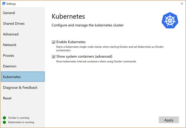 Enabling Kubernetes in Docker for Windows
