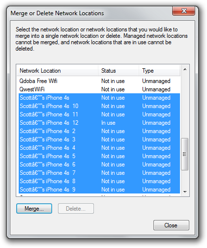 Merge or Delete Network Locations List