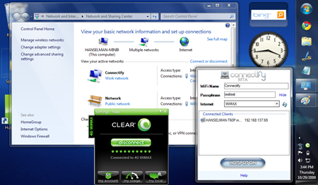 Screenshot of my Dell Mini 9 connected to Clear and using Connectify