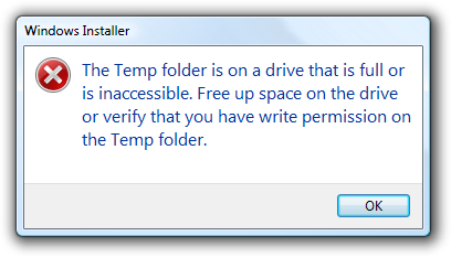 The Temp Folder is a on Drive that is Full or is inaccessible