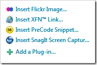 Screenshot of my plugins in Windows Live Writer