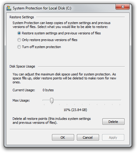 System Protection for Local Disk