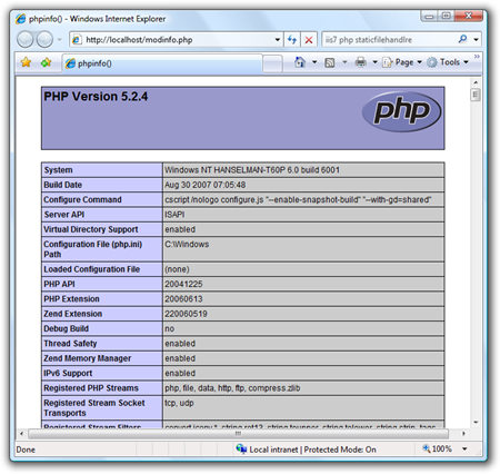phpinfo() - Windows Internet Explorer