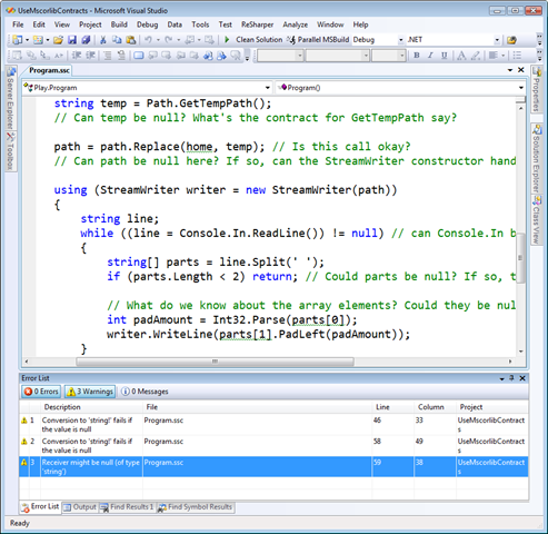 UseMscorlibContracts - Microsoft Visual Studio