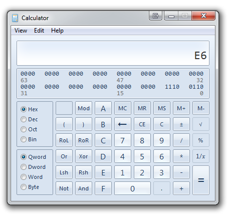 Calculator in Windows 7 - Being Awesome in Programmer Mode