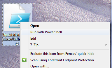 Right clicking on my PowerShell script on my desktop