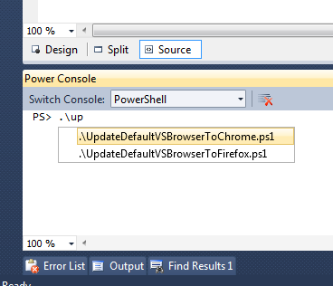 Powershell being awesome INSIDE Visual Studio 2010. Double Sun Power!!!!!
