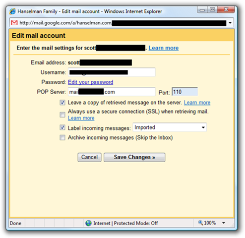 Hanselman Family - Edit mail account - Windows Internet Explorer