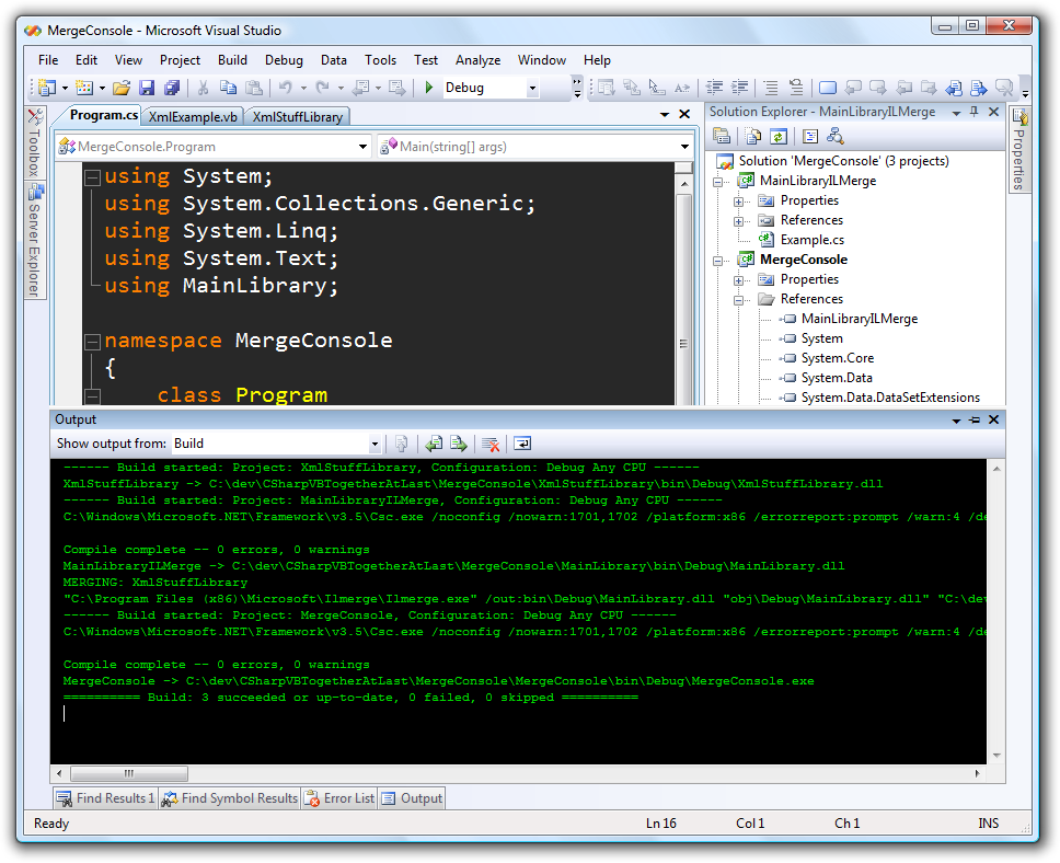 Не удалось скопировать obj debug. Собрать проект Visual Studio в один файл с помощью ILMERGE. ILMERGE - ILSPLIT.